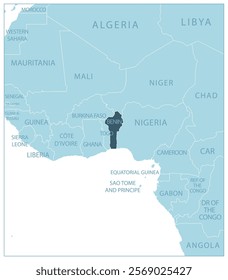 Benin - blue map with neighboring countries and names. Vector illustration