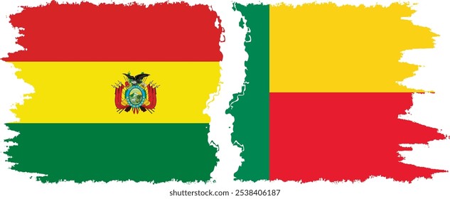 Benin und Bolivien Grunge Flaggen Verbindung, Vektor