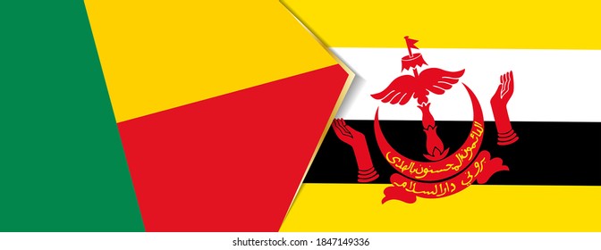 Benin and Brunei flags, two vector flags symbol of relationship or confrontation.