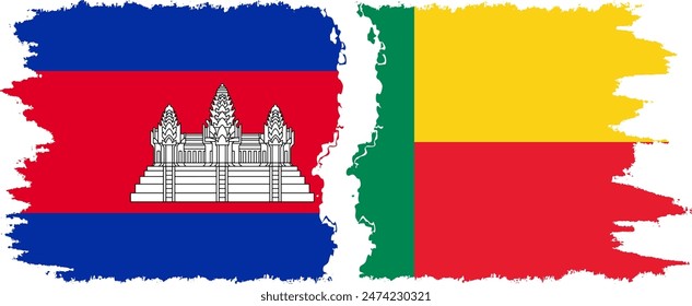 Benín y Camboya grunge banderas conexión, Vector