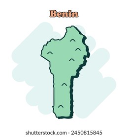 Benin cartoon colored map icon in comic style. Country sign illustration pictogram. Nation geography splash business concept.