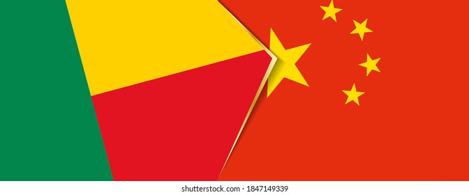 Benin und China flags, zwei Vektorfahnen Symbol für Beziehung oder Konfrontation.