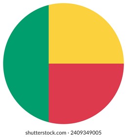 Benin circle flag. Button flag icon. Standard color. Circle icon flag. Computer illustration. Digital illustration. Vector illustration.