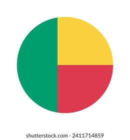 Benin circle flag. Button flag icon. Standard color. Circle icon flag. Computer illustration. Digital illustration. Vector illustration.