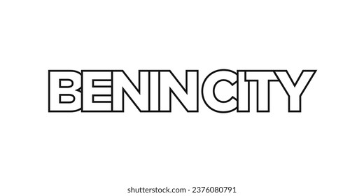 Benin City in the Nigeria emblem for print and web. Design features geometric style, vector illustration with bold typography in modern font. Graphic slogan lettering isolated on white background.