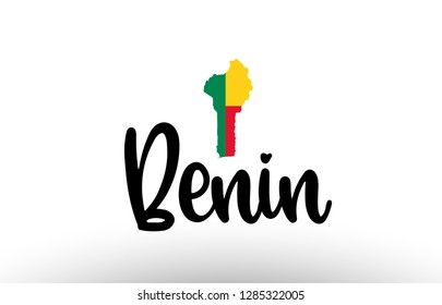 Benin country big text with flag inside map suitable for a logo icon design