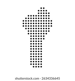Benin country dotted map. Black spot pixel illustration isolated on white background. Vector circle mosaic.