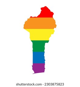 Benin country silhouette. Country map silhouette in rainbow colors of LGBT flag.