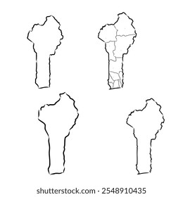Benin country thick black outline silhouette. Simplified map.