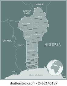Benín - mapa detallado con las divisiones administrativas del país. Ilustración vectorial