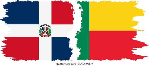 Benin and Dominican Republic grunge flags connection, vector