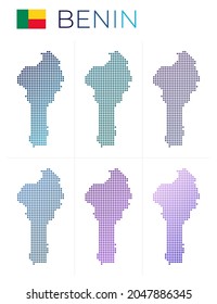 Benin dotted map set. Map of Benin in dotted style. Borders of the country filled with beautiful smooth gradient circles. Attractive vector illustration.