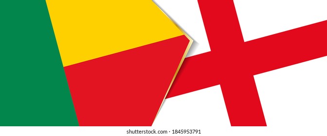 Benin and England flags, two vector flags symbol of relationship or confrontation.