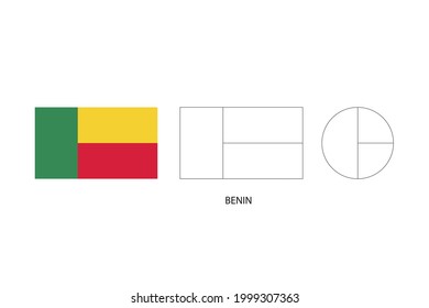 Benin flag 3 versions, Vector illustration, Thin black line of rectangle and the circle on white background.