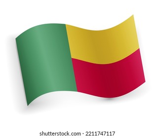 Bandera de Benín doblada y tendida sobre fondo blanco
