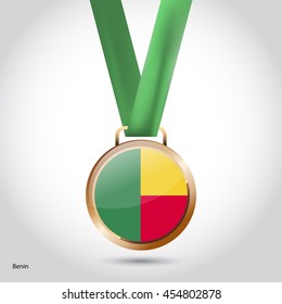 Benin Flag in Bronze Medal. Olympic Game Bronze Medal. Vector Illustration