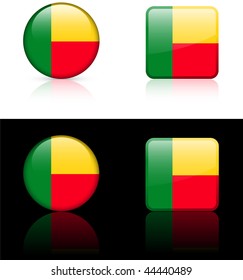 Botones de la bandera de Benín sobre fondo blanco y negro Ilustración vectorial original compatible con AI8
