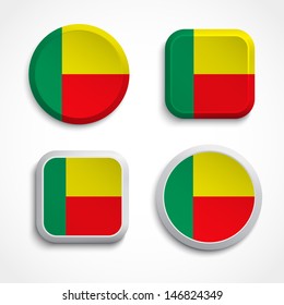 Benin flag buttons set on the white background, vector illustrations