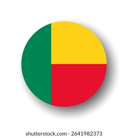 Benin flag - flat vector circle icon or badge with dropped shadow.