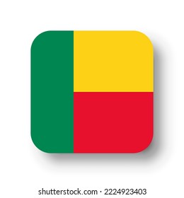 Benin flag - flat vector square with rounded corners and dropped shadow.