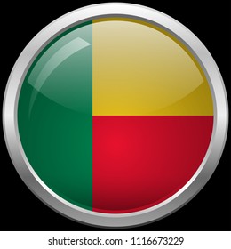 Benin flag glass button vector illustration