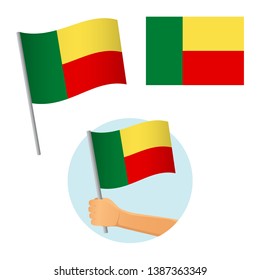 Benin flag in hand. Patriotic background. National flag of Benin vector illustration