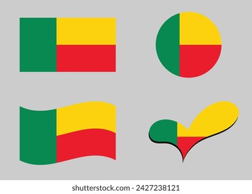 Bandera de Benín. Bandera de Benín en forma de corazón. Bandera de Benín en forma de círculo. Variaciones de la bandera del país.	
