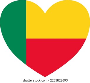 Benin flag in heart shape isolated  on  transparent  background