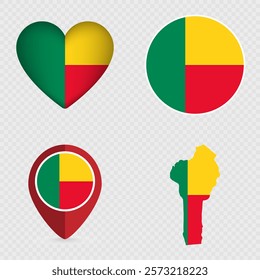 Benin Flag Icons Pack. Vector illustration.