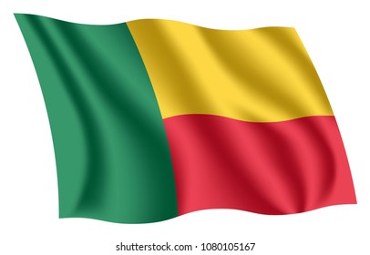 Benin flag. Isolated national flag of Benin. Waving flag of the Republic of Benin. Fluttering textile beninese flag.