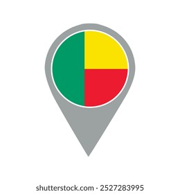 benin flag pin de ubicación, aplicación de flag, Flag on Locación Pin, Diseño gráfico, puntero de mapa, Ilustración vectorial.	