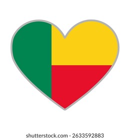 Bandeira do Benim. Bandeira do amor do Benin. Bandeira do Benim em forma de coração. Símbolo de amor. Ilustração vetorial