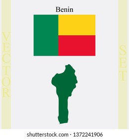 Benin flag and map, abstract vector art illustration