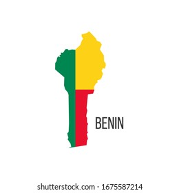 Benin Fahnenkarte. Die Flagge des Landes in Form von Grenzen. Stockillustration für Vektorillustrationen einzeln auf weißem Hintergrund.