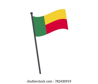 Benin flag. The national flag of Benin on a pole. The waving flag. The sign and symbol of the country. Realistic vector on white.