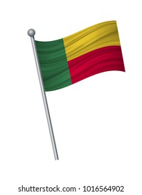 Benin flag on the flagpole. Official colors and proportion correctly. waving of Benin flag on flagpole, vector illustration isolate on white background.