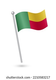 Benin flag on pole waving in the wind vector illustration