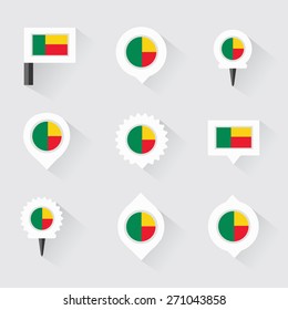 benin flag and pins for infographic, and map design