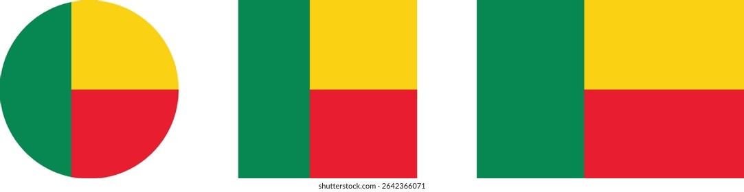 
Benin flag PNG vector. Benin square and round icon isolated on transparent PNG background. Benin flag icon.