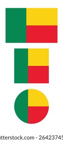 
Benin flag PNG vector. Benin square and round icon isolated on transparent PNG background. Benin flag icon.