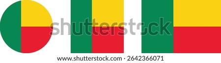 
Benin flag PNG vector. Benin square and round icon isolated on transparent PNG background. Benin flag icon.