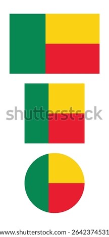 
Benin flag PNG vector. Benin square and round icon isolated on transparent PNG background. Benin flag icon.
