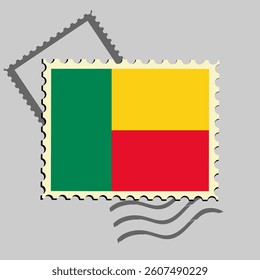 Benin flag postage stamp. Isolated vector illustration on grey post stamp background