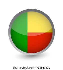 Benin Flag Round Glossy Icon. Vector illustration.