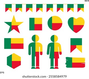 Benin flag set. Isolated Benin flag on white background