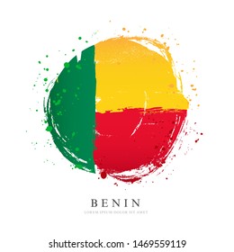 Benin flag in the shape of a big circle. Vector illustration on a white background. Brush strokes are drawn by hand. Independence Day.
