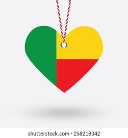 Benin flag in the shape of a heart with hang tags