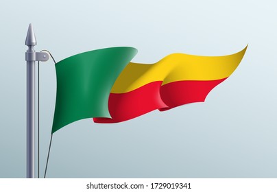 Benin flag state symbol isolated on background national banner. Greeting card National Independence Day of the Republic of Benin. Illustration banner with realistic state flag.