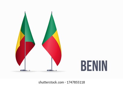 Benin flag state symbol isolated on background national banner. Greeting card National Independence Day of the Republic of Benin. Illustration banner with realistic state flag.