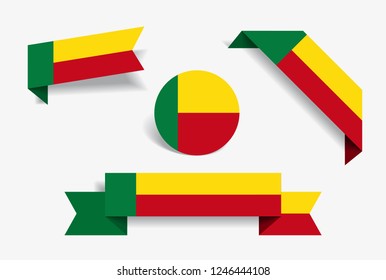 Benin flag stickers and labels set. Vector illustration.